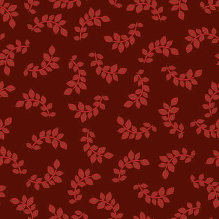 Branches of red plants on a burgundy background. Seamless floral pattern, vector.のイラスト素材