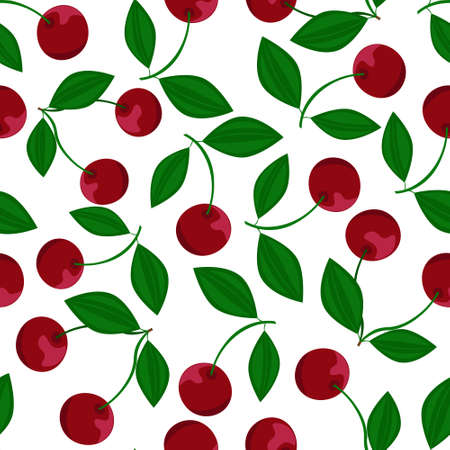 Very berry, cherries on white background. Seamless pattern, vector.