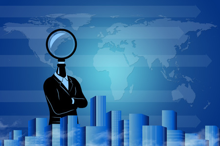 Man searching - the world - for solution -  for the answer.の写真素材