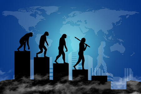 Human evolution into the present digital world. Business risk concept!の写真素材