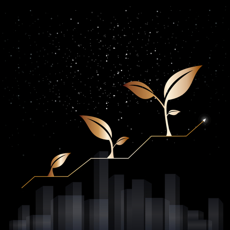 Growth of business or economy as elegant black / gold background.のイラスト素材