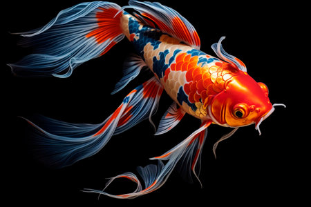 Very beautiful and voluminous fish on a black background, very realistic and detailed. Generated AIの素材