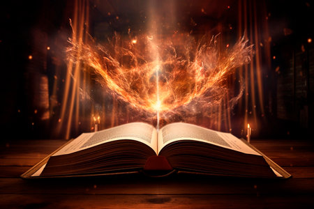 Old Book With Magic Lights. Generated A.I.の素材