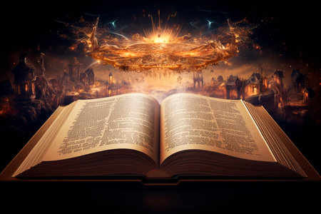 Old Book With Magic Lights. Generated A.I.の素材