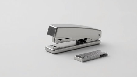 Stapler and flash drive isolated on white background with clipping pathの素材