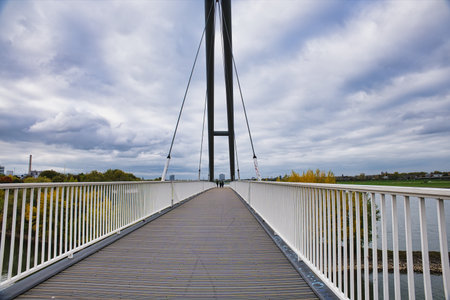 Suspension bridge over the Volga River in Volgograd, Russiaの写真素材