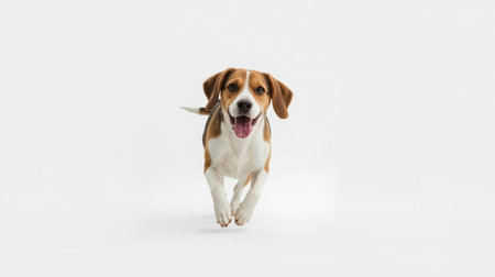 Beagle dog running on white background. Isolated. Side viewの素材