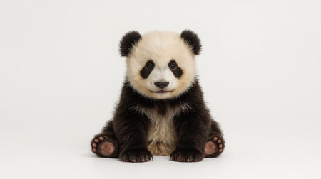 Cute panda sitting on a white background, studio shot.の素材
