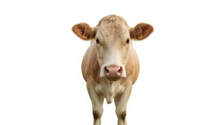 Portrait of a brown cow on a white background. Isolated.の素材