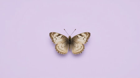Butterfly isolated on a purple background with space for text.の素材