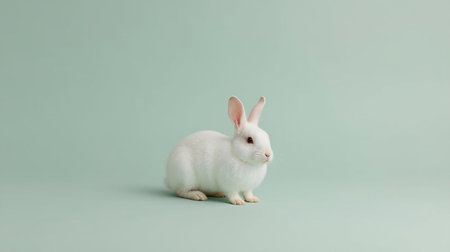 White rabbit isolated on green background. Minimal easter concept.の素材
