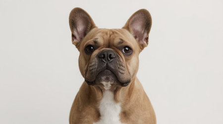 French bulldog looking at the camera. Studio shot on white background.の素材