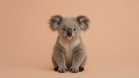 Cute koala sitting on a beige background with copy spaceの素材