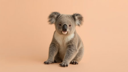 Cute koala sitting on a beige background. Copy space.の素材