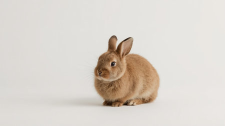 Cute brown rabbit on a white background, studio shot, isolatedの素材