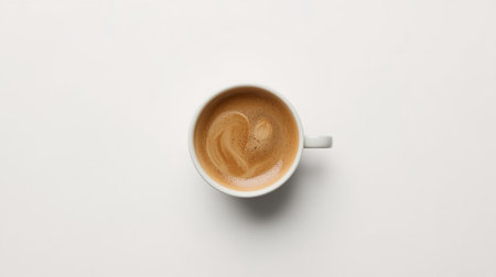 Cup of coffee with latte art on white background, top viewの素材