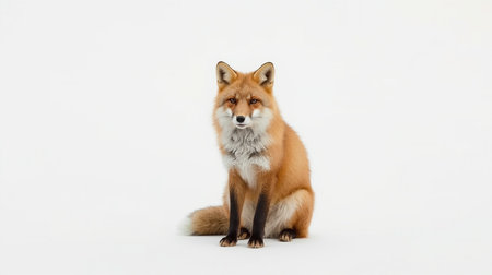 Red fox sitting on a white background in the studio. Isolatedの素材
