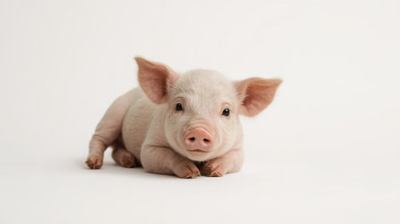Cute little piglet isolated on a white background. Studio shot.の素材