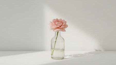 Cosmetic bottle mockup on white podium with shadow on the wallの素材
