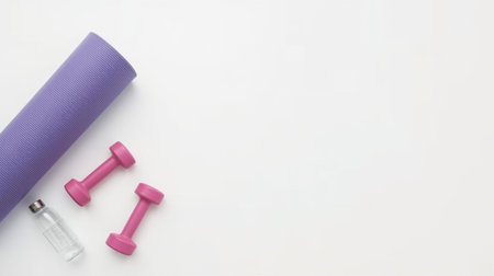 Fitness equipment on a white background. Top view with copy space.の素材