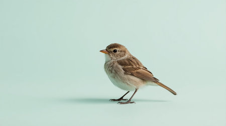 Little sparrow on a light blue background, studio photography, isolatedの素材
