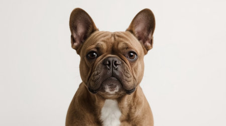 Portrait of a French bulldog looking at the camera on a white backgroundの素材
