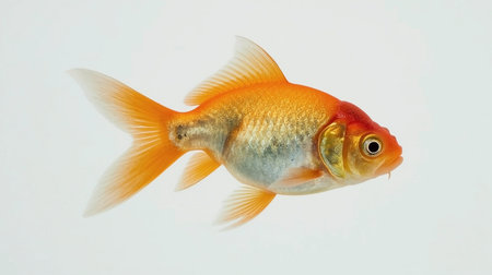 Goldfish isolated on white background. Goldfish is a small, flat-bottomed goldfish.の素材