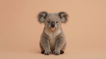 Cute koala sitting on beige background. Studio shot.の素材