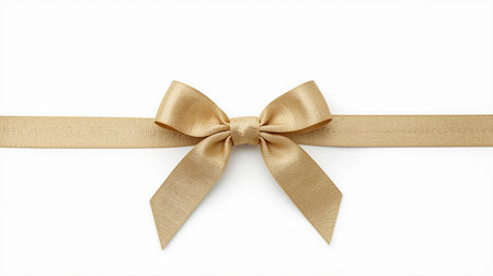 Golden satin ribbon with bow isolated on white background with clipping pathの素材