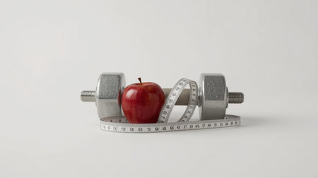 Dumbbells and measuring tape on white background. 3d illustrationの素材