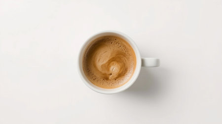 Cup of coffee on white background, top view, copy spaceの素材