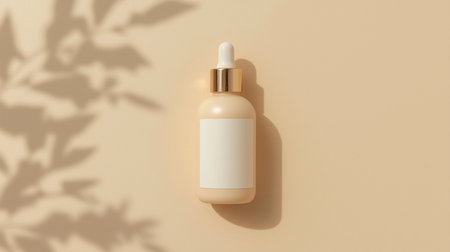 Blank cosmetic bottle mockup on beige background with shadows. 3D renderingの素材