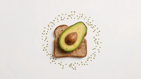 Avocado toast on white background. Top view. Flat lay.の素材