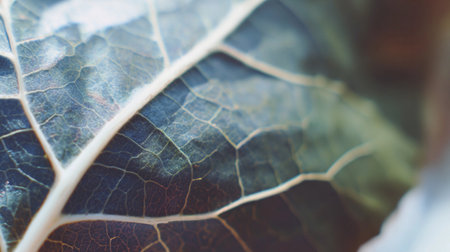 Close look at a leaf reveals intricate patterns and textures, capturing the beauty of nature in detail.の素材