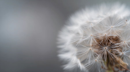 Dandelion fluff floats delicately, showcasing its airy texture against a blurred background.の素材