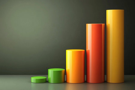 Brightly colored bars represent increasing data values, highlighting growth and progress in a clear manner.の素材