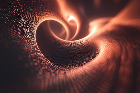 Bright colors and intricate shapes form a dynamic spiral, capturing the viewer's attention with depth and movement.の素材