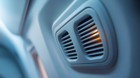 This scene depicts a detailed look at a car air vent with airflow visible, highlighting its function.の素材