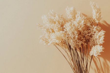 Dried flowers are beautifully arranged with soft colors, creating a calming atmosphere against a neutral background.の素材