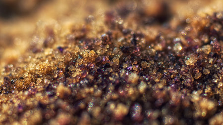 Detailed shot showcases vibrant sand grains with various colors, emphasizing their beauty and natural origins.の素材
