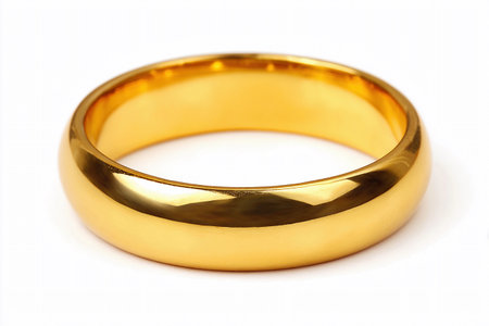 Gold ring showcases its smooth surface and bright reflections against a white backdrop, emphasizing its shine.の素材