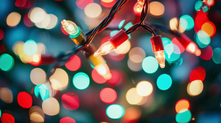 Bright Christmas lights form a lovely bokeh background, setting a warm and joyful holiday mood.の素材