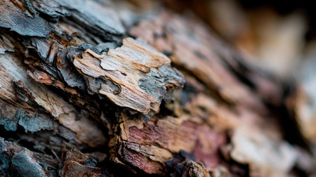 Close-up view of bark reveals intricate textures and earthy tones during natural daylight.の素材