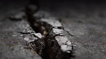 Close-up of cracked concrete surface revealing intricate lines and textures in the material.の素材