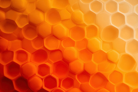 A vibrant honeycomb design with warm gradient lighting in rich orange and yellow tones.の素材