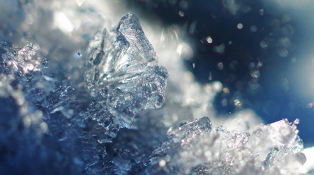 Delicate frozen crystals sparkle brightly, capturing the beauty of winter's cold and icy allure.の素材