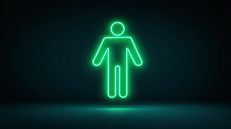 A glowing outline of a person stands out on a plain background without any features or details.の素材