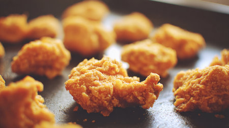 Crispy cauliflower wings on a baking sheet are fresh from the oven and ready to eat. Enjoy this tasty snack.の素材