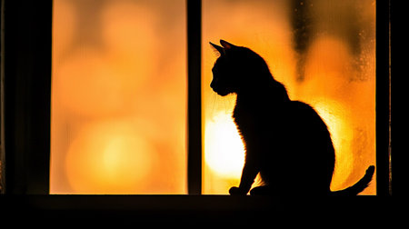 A cat rests on a windowsill, enjoying the soft morning light while watching the world outside.の素材
