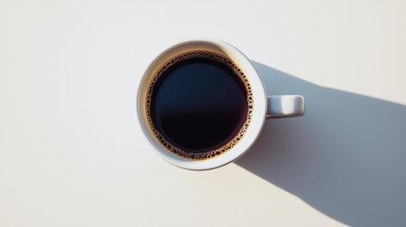 A coffee cup sits on a neutral surface in soft morning light, inviting warmth and comfort.の素材